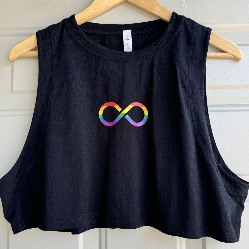 lululemon athletica Black Crop Top with Rainbow Logo